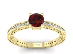 Złoty pierścionek z granatem i brylantami - p16279zgr