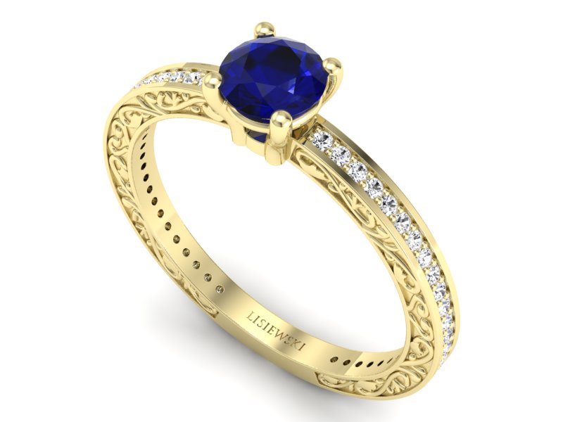 Pierścionek ze spinelem i diamentami żółte złoto - p16279zsp - 3