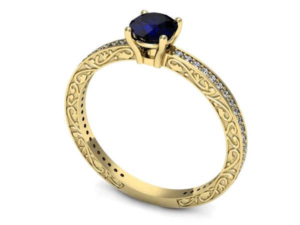 Pierścionek ze spinelem i diamentami żółte złoto - p16279zsp