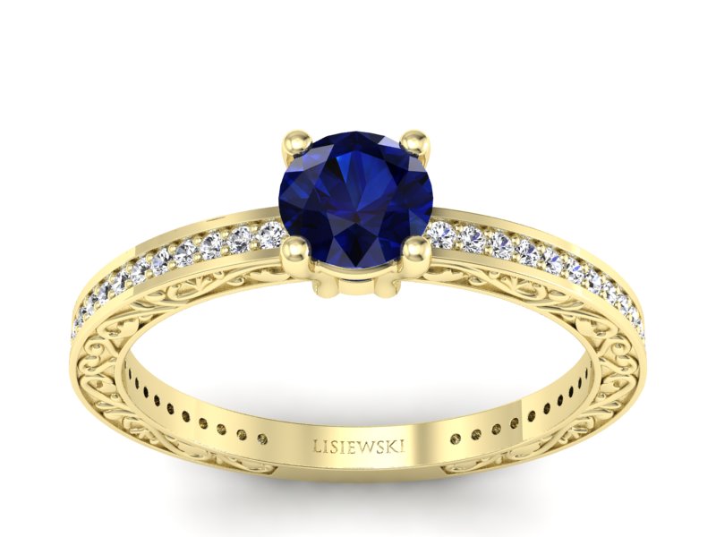 Złoty pierścionek z szafirem i brylantami - p16279zsz - 1