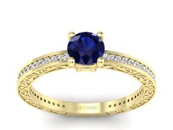 Złoty pierścionek z szafirem i brylantami - p16279zsz