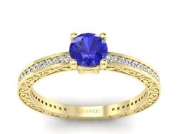 Złoty pierścionek z szafirem i diamentami - p16279zszc