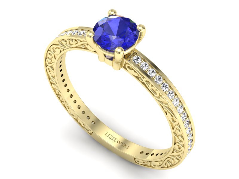 Złoty pierścionek z szafirem i diamentami - p16279zszc - 3