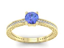 Pierścionek z tanzanitem i brylantami żółte złoto - p16279zt