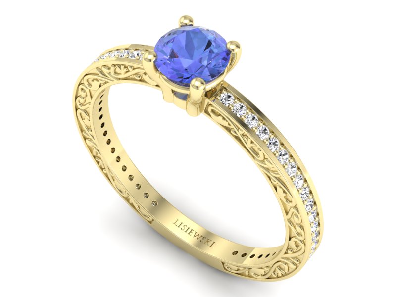 Pierścionek z tanzanitem i brylantami żółte złoto - p16279zt - 3