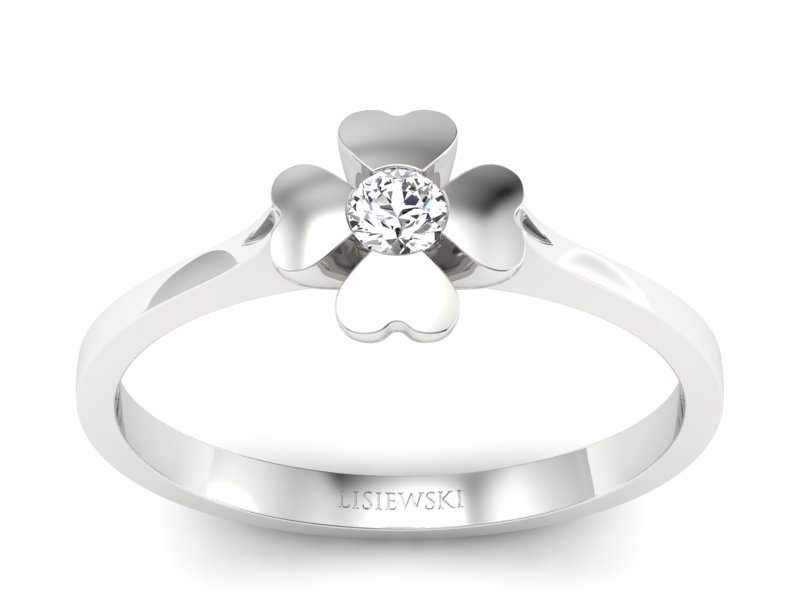 Złoty Pierścionek z brylantem białe złoto 585 - p16285b - 1