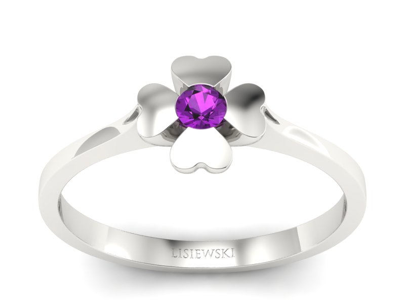 Pierścionek z ametystem w białym złocie 585 stylowy - p16285bat - 1