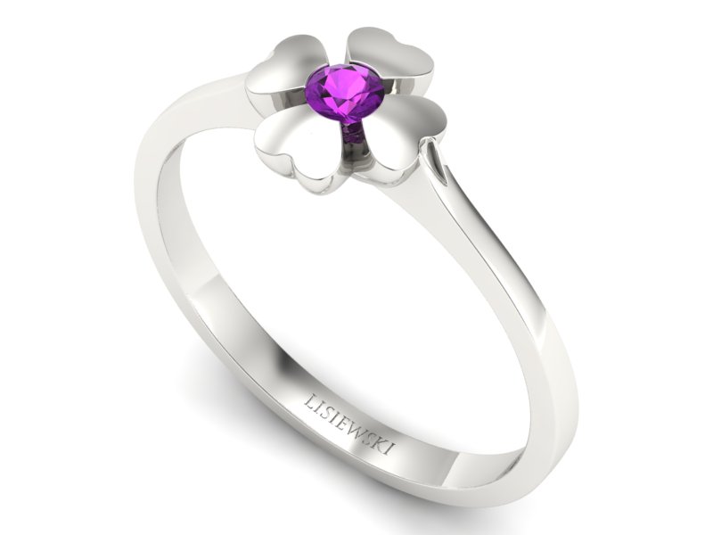 Pierścionek z ametystem w białym złocie 585 stylowy - p16285bat - 3
