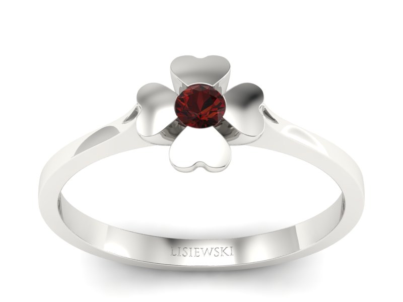 Złoty pierścionek z granatem w białym złocie wyjątkowy - p16285bgr - 1