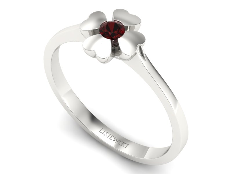 Złoty pierścionek z granatem w białym złocie wyjątkowy - p16285bgr - 3