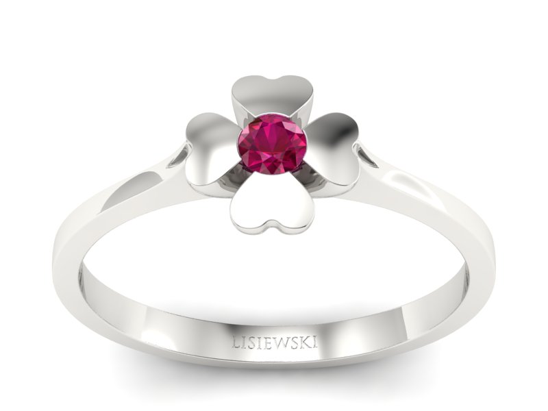 Złoty pierścionek z rubinem w białym złocie - p16285br - 1