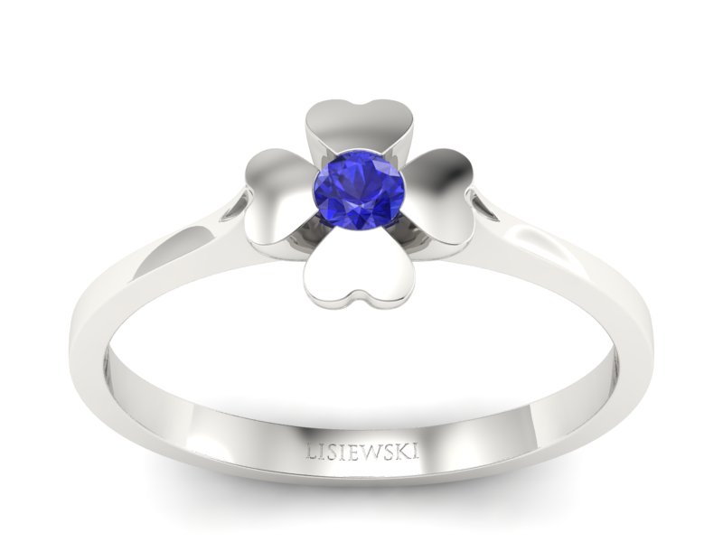 Złoty pierścionek z szafirem w białym złocie unikalny - p16285bszc - 1