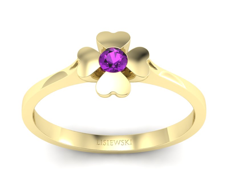 Złoty Pierścionek z ametystem żółte złoto 585 - p16285zat - 1