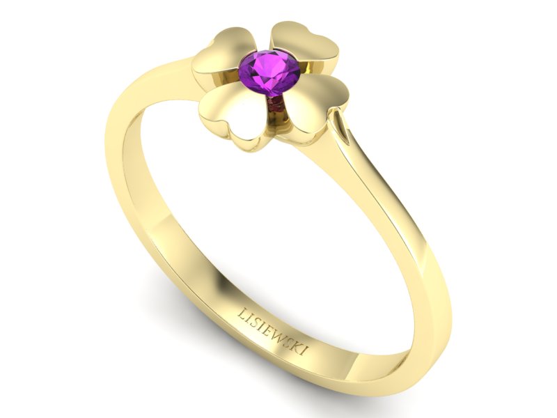 Złoty Pierścionek z ametystem żółte złoto 585 - p16285zat - 3