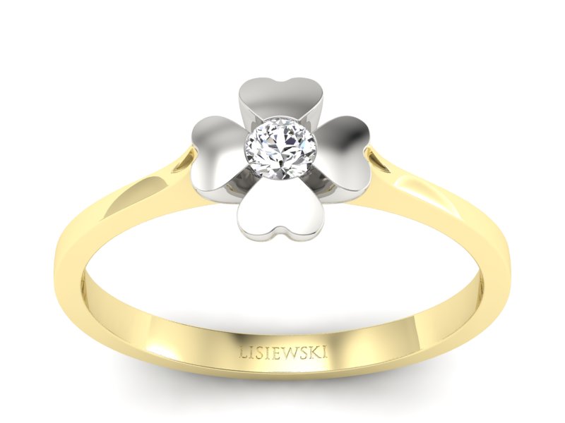 Pierścionek z diamentem żółte i białe złoto 585 - p16285zb - 1