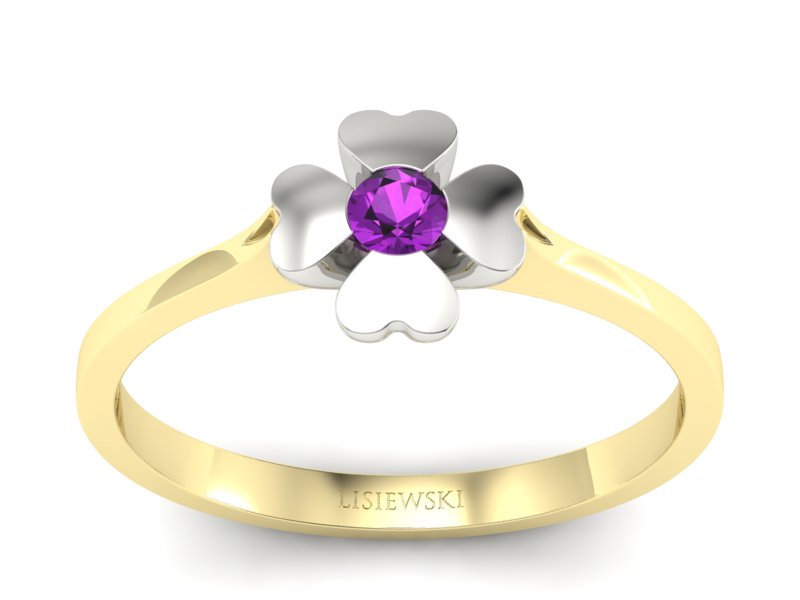 Pierścionek z ametystem żółte i białe złoto - p16285zbat - 1