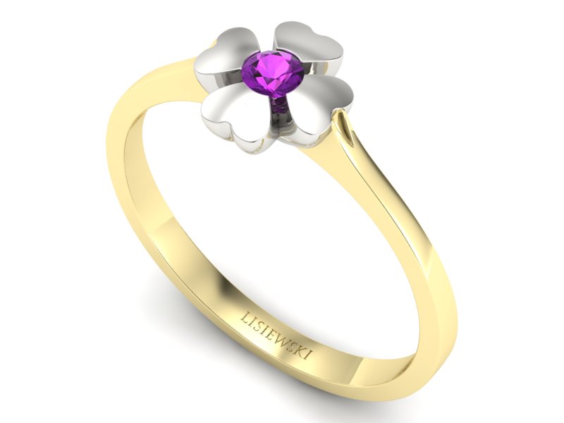 Pierścionek z ametystem żółte i białe złoto - p16285zbat - 3