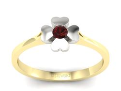 Pierścionek z granatem żółte białe złoto - p16285zbgr