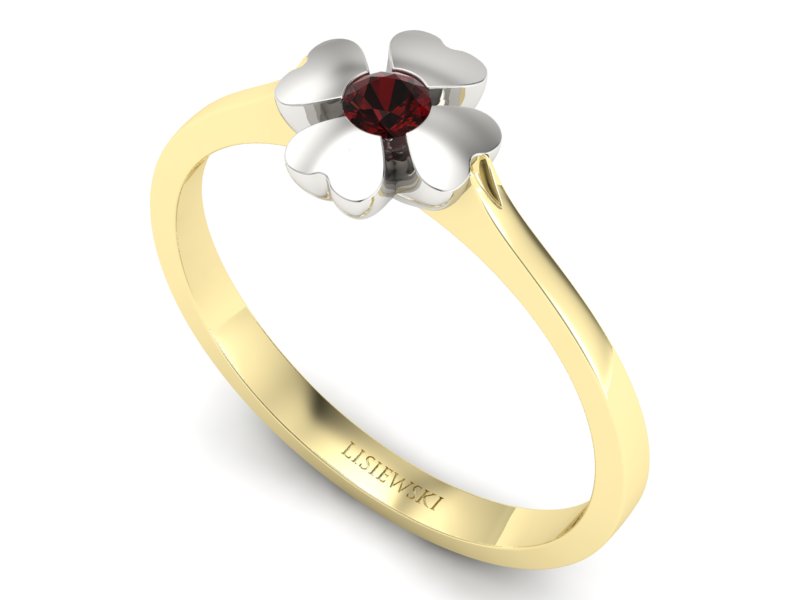 Pierścionek z granatem żółte białe złoto - p16285zbgr - 3