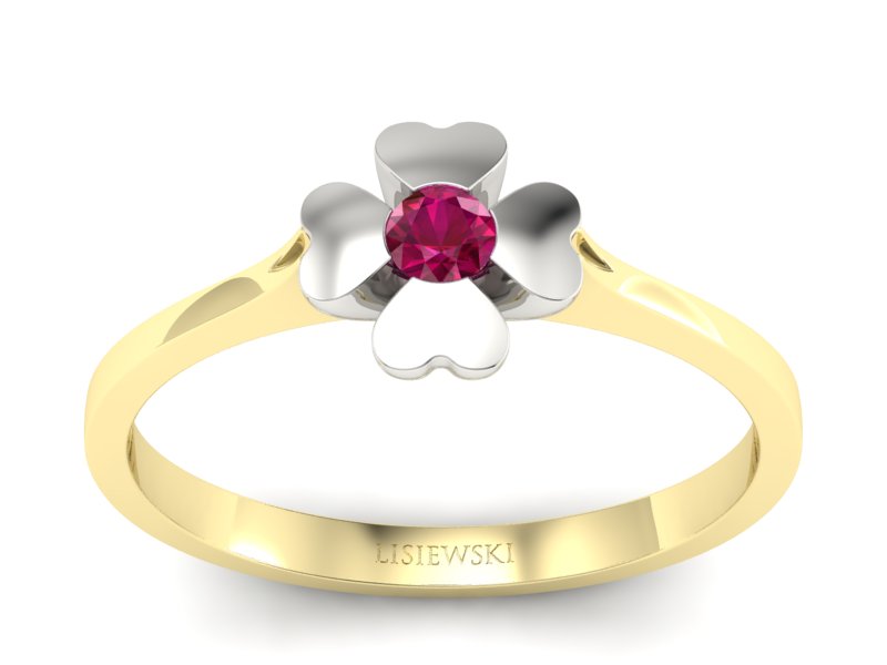 Pierścionek z rubinem żółte białe złoto - p16285zbr - 1