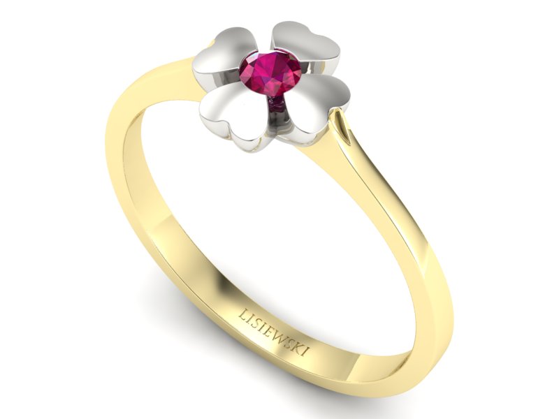 Pierścionek z rubinem żółte białe złoto - p16285zbr - 3