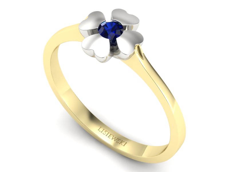 Pierścionek z szafirem żółte białe złoto 585 - p16285zbsz - 3