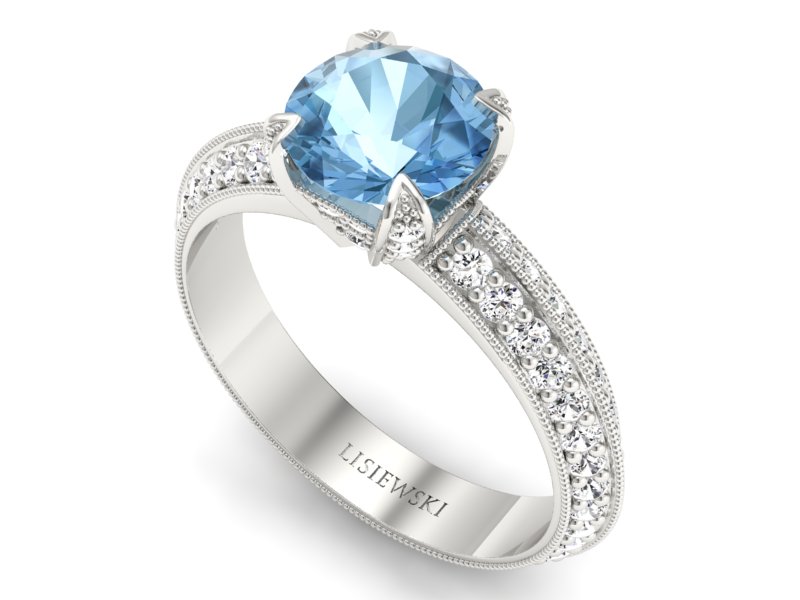 Pierścionek z topazem i brylantami białe złoto - p16288ba