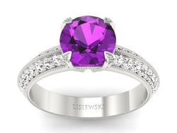 Pierścionek z ametystem i brylantami białe złoto - p16288bat