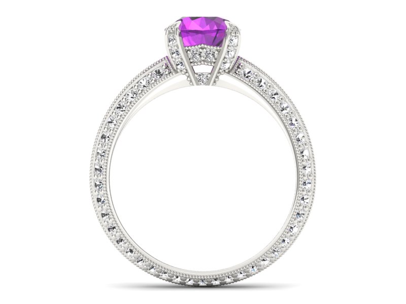 Pierścionek z ametystem i brylantami białe złoto - p16288bat