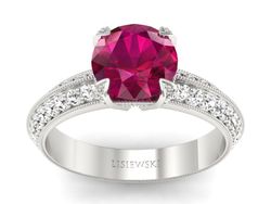 Pierścionek z rubinem i brylantami białe złoto - p16288br