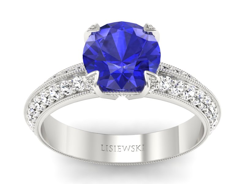Pierścionek z szafirem i brylantami białe złoto - p16288bszc - 1