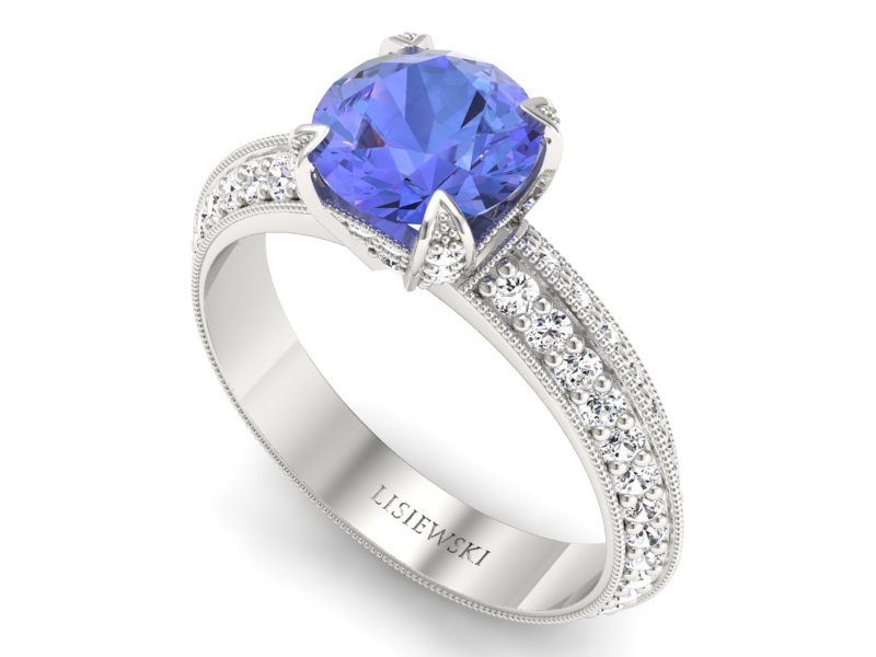 Pierścionek z tanzanitem białe złoto z brylantami - p16288bt - 3