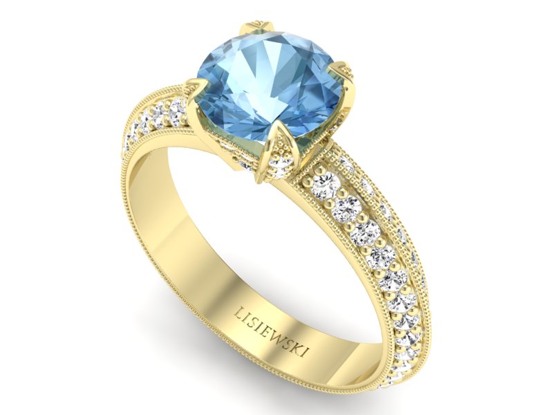 Pierścionek z topazem i brylantami żółte złoto - p16288za