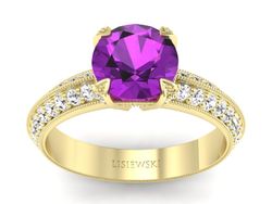 Pierścionek ametyst i brylanty żółte złoto 585 - p16288zat