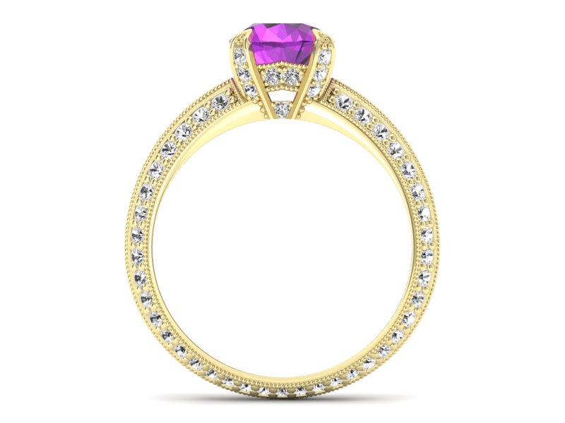 Pierścionek ametyst i brylanty żółte złoto 585 - p16288zat - 2