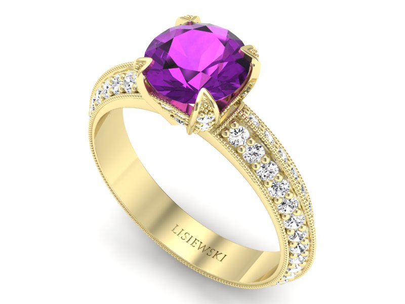 Pierścionek ametyst i brylanty żółte złoto 585 - p16288zat - 3