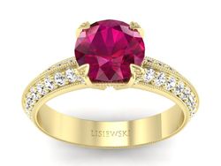 Pierścionek z rubinem i brylantami żółte złoto - p16288zr