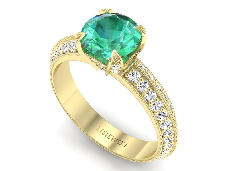 Złoty Pierścionek ze szmaragdem i diamentami - p16288zsm - 3