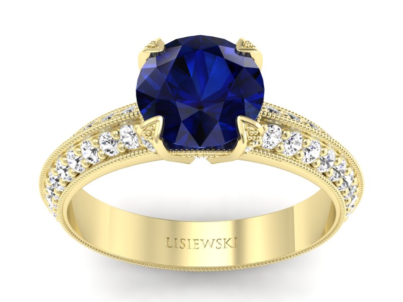 Złoty Pierścionek z szafirem i diamentami - p16288zsz - 1