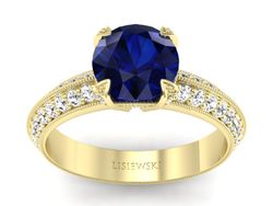 Złoty Pierścionek z szafirem i diamentami - p16288zsz