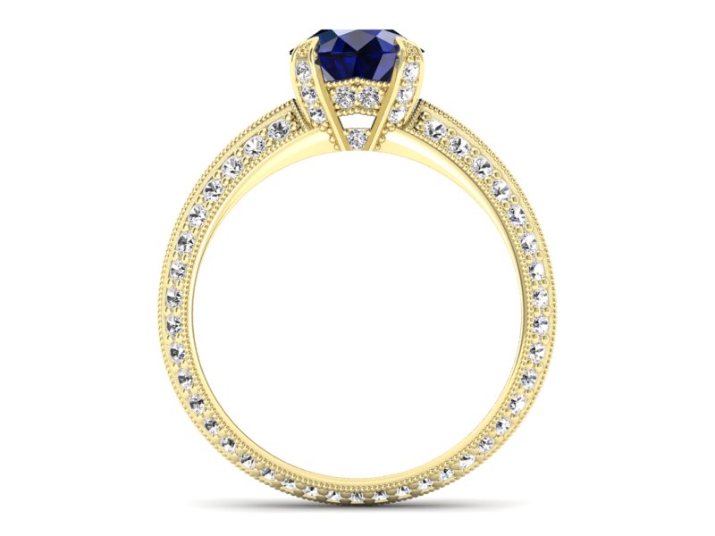 Złoty Pierścionek z szafirem i diamentami - p16288zsz - 2