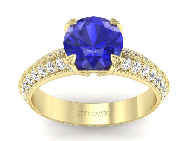 Pierścionek z szafirem z brylantami żółte złoto - p16288zszc - 1