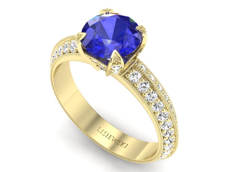 Pierścionek z szafirem z brylantami żółte złoto - p16288zszc - 3