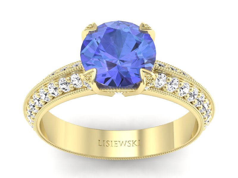 Pierścionek z tanzanitem i brylantami żółte złoto - p16288zt - 1