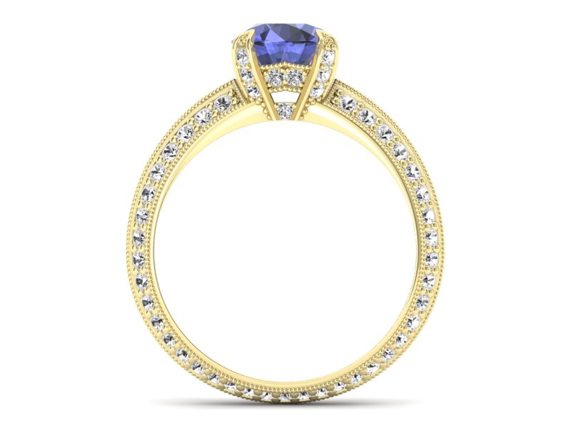 Pierścionek z tanzanitem i brylantami żółte złoto - p16288zt - 2
