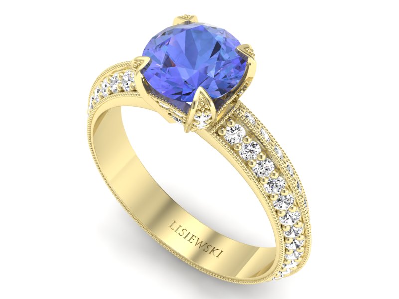 Pierścionek z tanzanitem i brylantami żółte złoto - p16288zt - 3