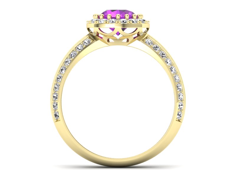 Pierścionek z ametystem i diamentami żółte złoto - p16289zat - 2