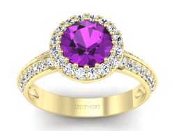 Pierścionek z ametystem i diamentami żółte złoto - p16289zat
