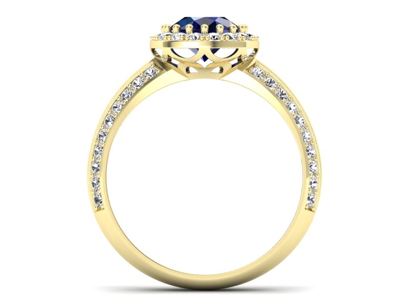 Złoty pierścionek z szafirem i diamentami - p16289zsz - 2