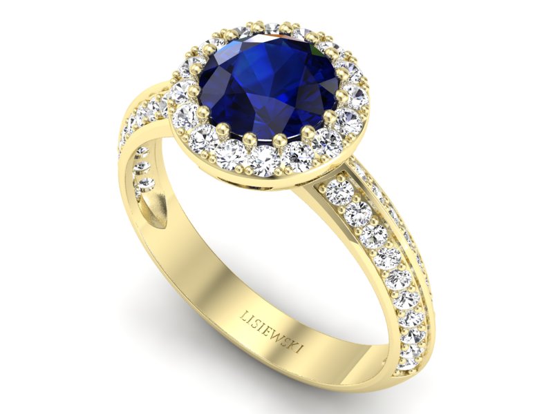 Złoty pierścionek z szafirem i diamentami - p16289zsz - 3